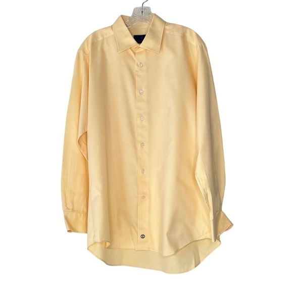 DAVID DONAHUE Yellow Long Sleeve Button Down Trim Men's Shirt Size 17.5/34-35 - Picture 10 of 16